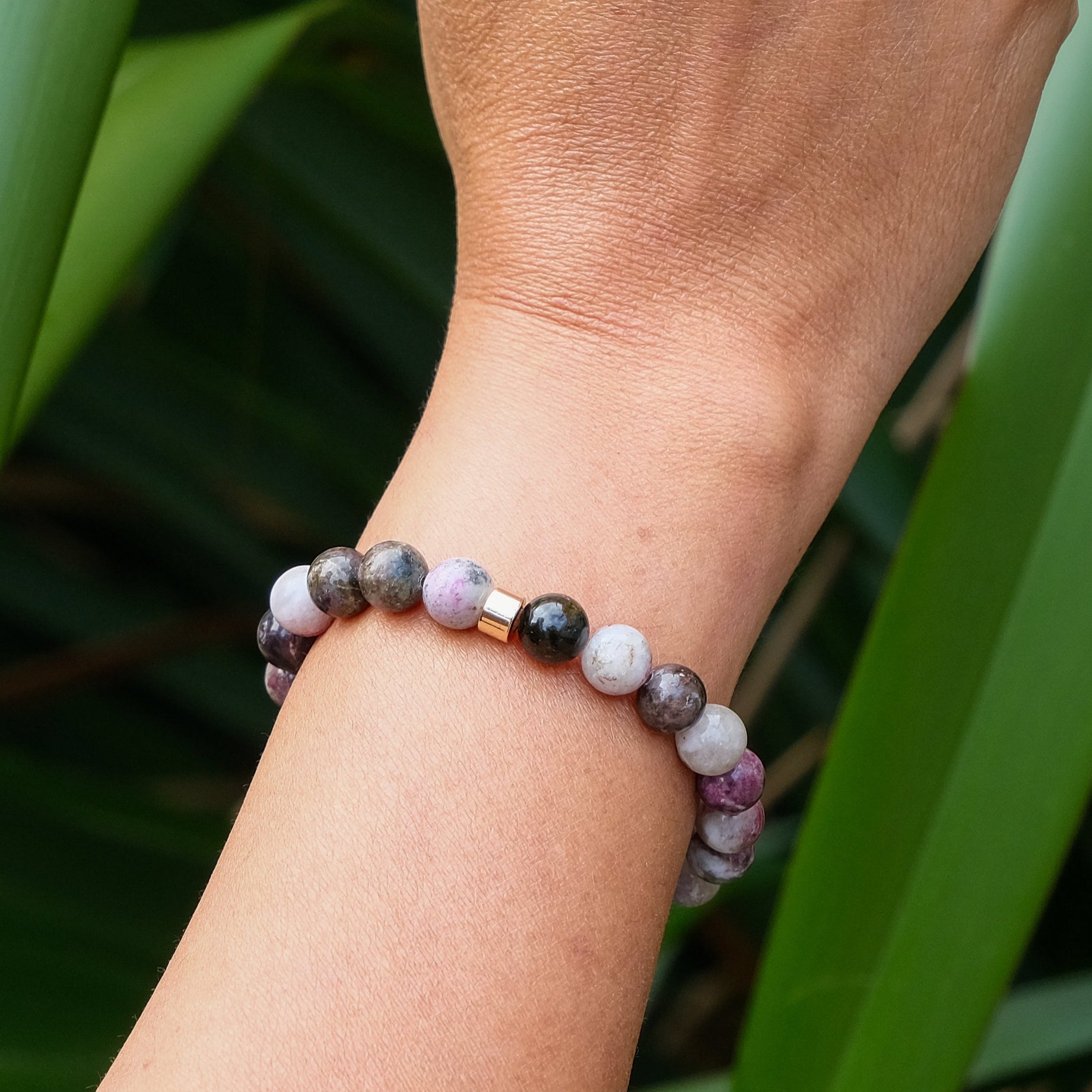 A multi-coloured tourmaline crystal bracelet for October