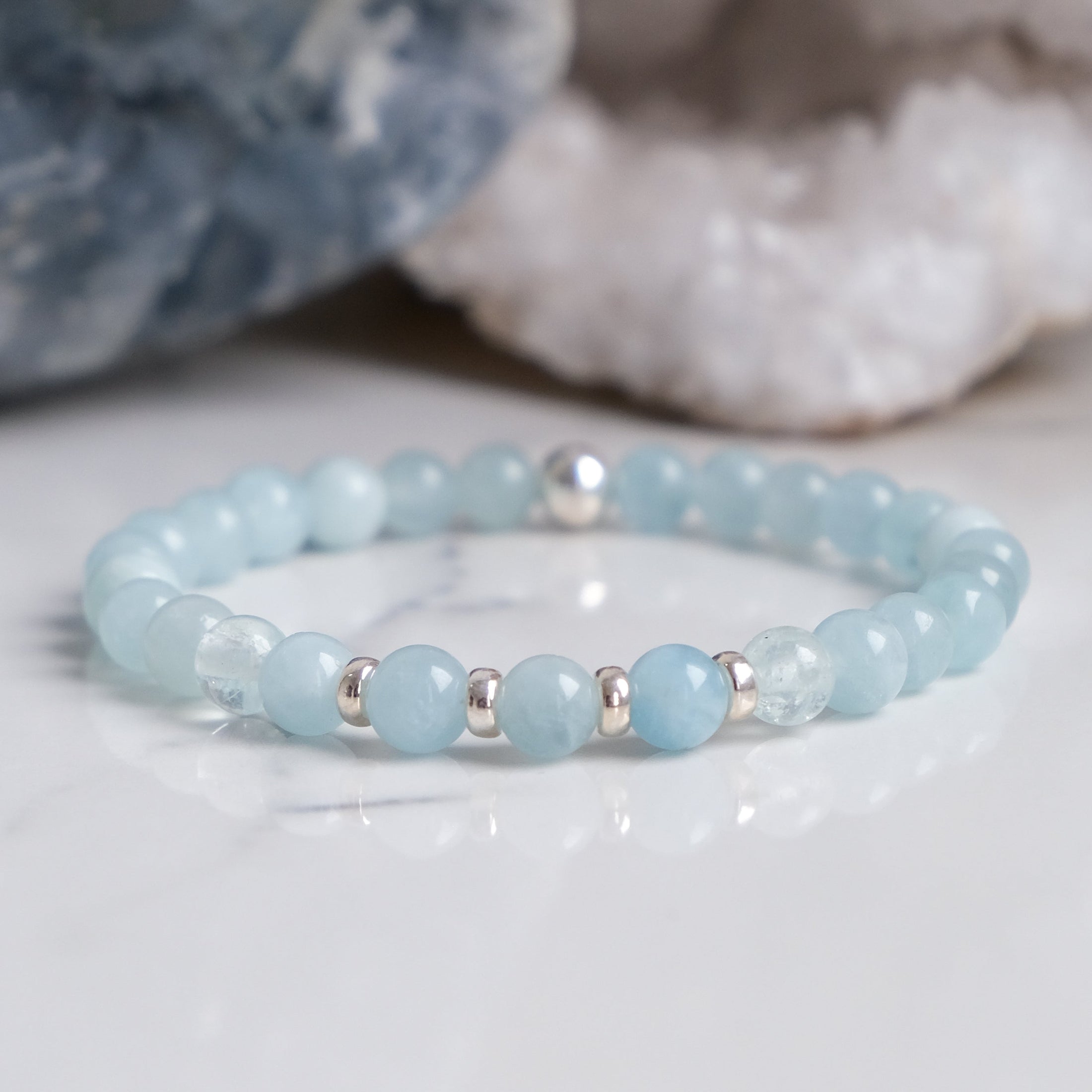 Aquamarine crystal jewellery for calm