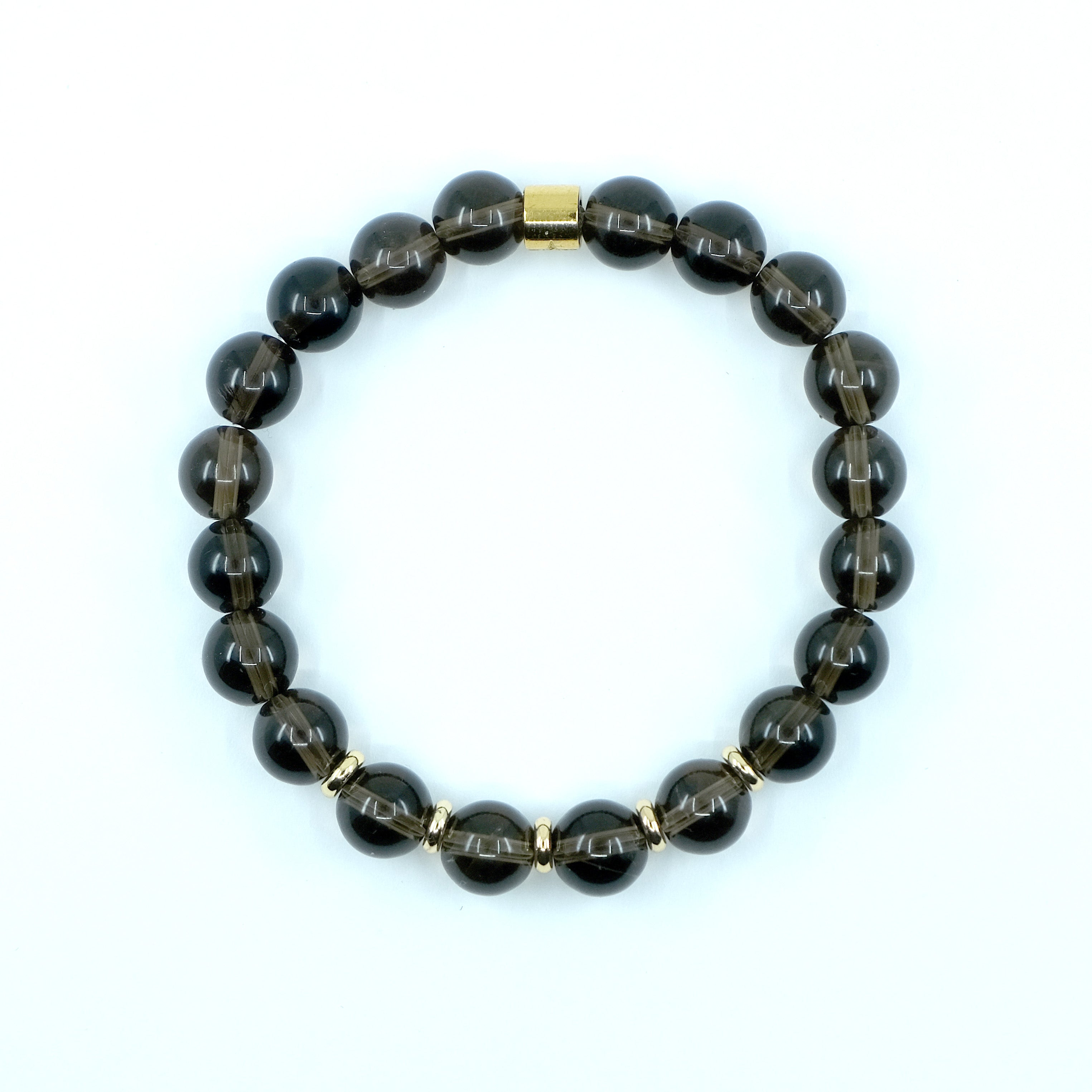 Smoky Quartz bracelet from above with 18ct gold accessories