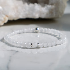 white jade 4mm gemstone bracelet with 925 silver feature bead