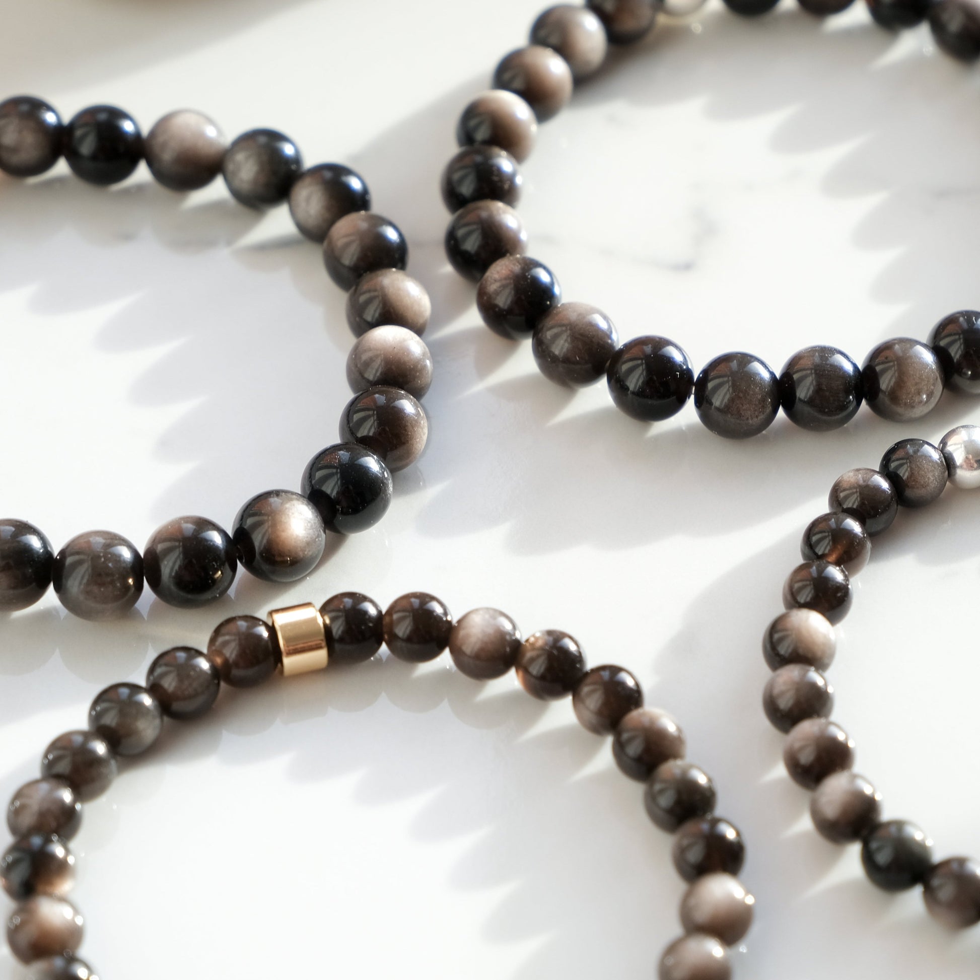 Silver sheen obsidian gemstone bracelets 