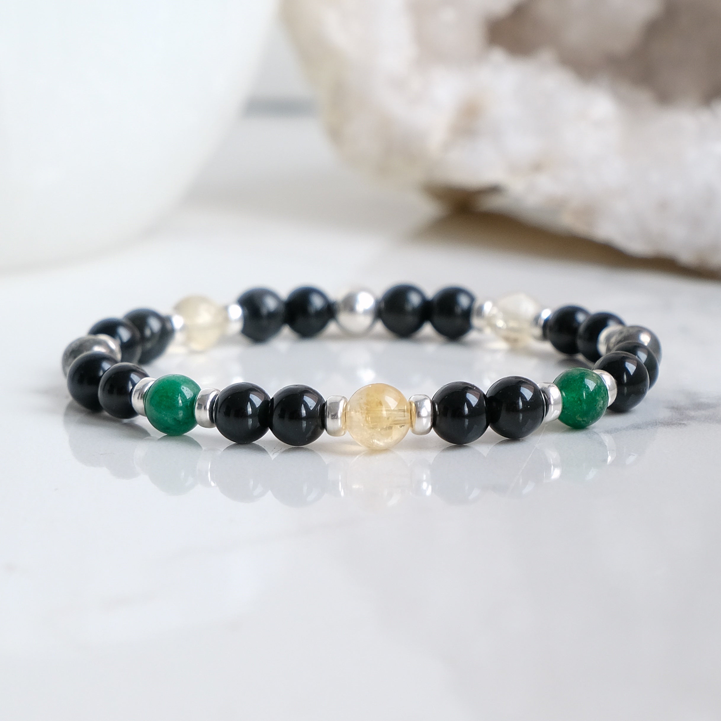 Samayla manifestation gemstone bracelet in 6mm beads with silver accessories