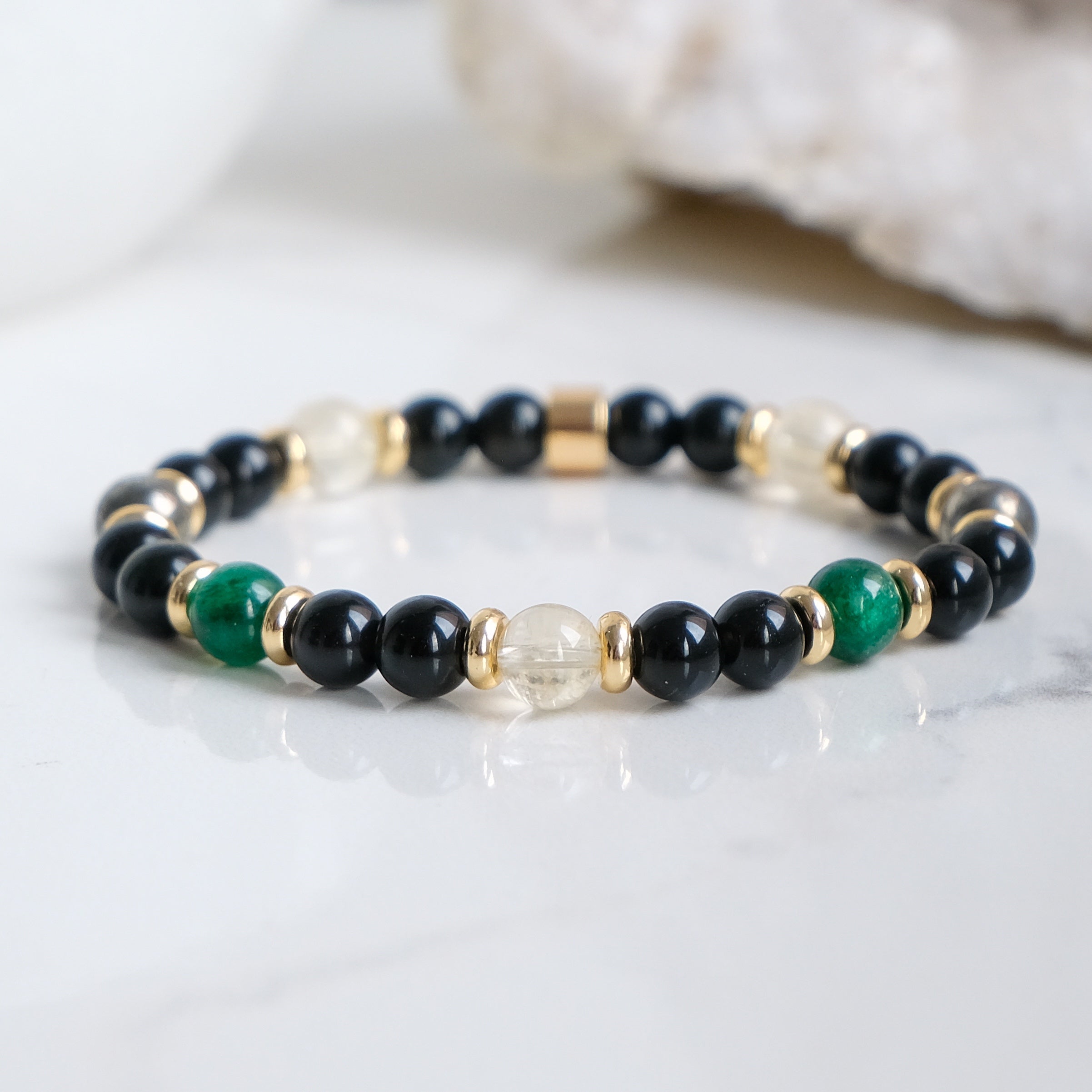 Samayla manifestation gemstone bracelet in 6mm beads with gold accessories