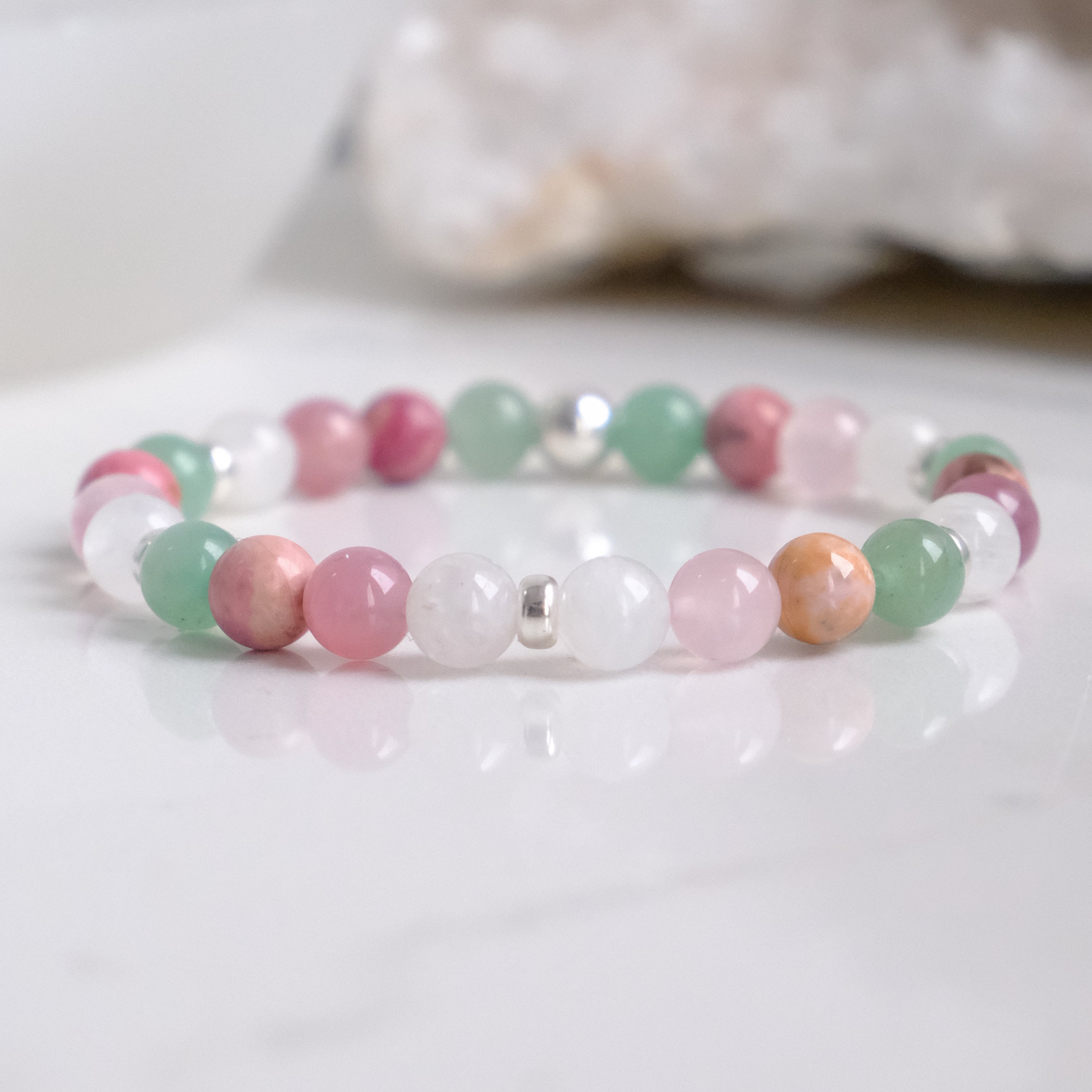 Heart Healing Love gemstone bracelet with silver accessories