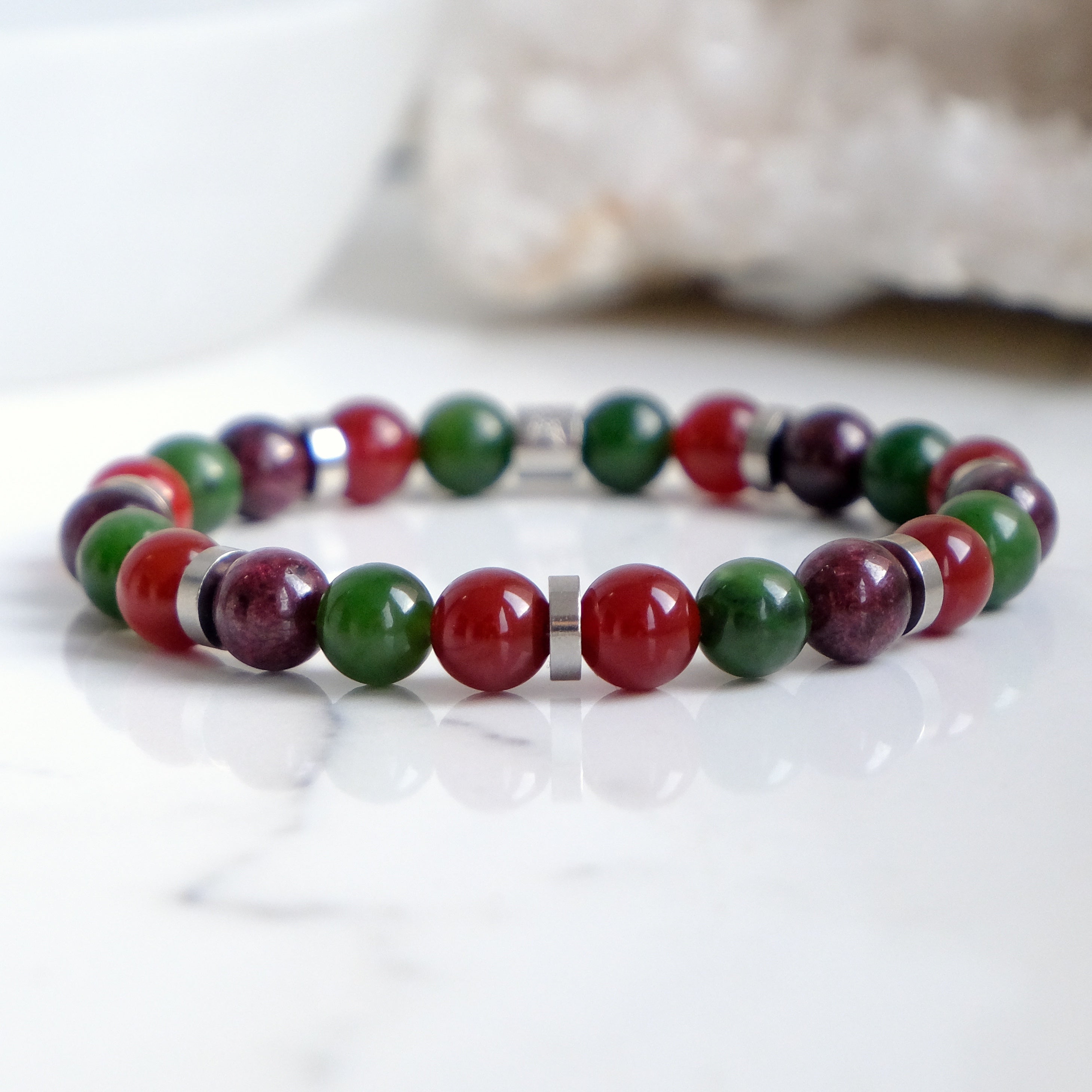 Unity in Love gemstone bracelet with stainless steel accessories