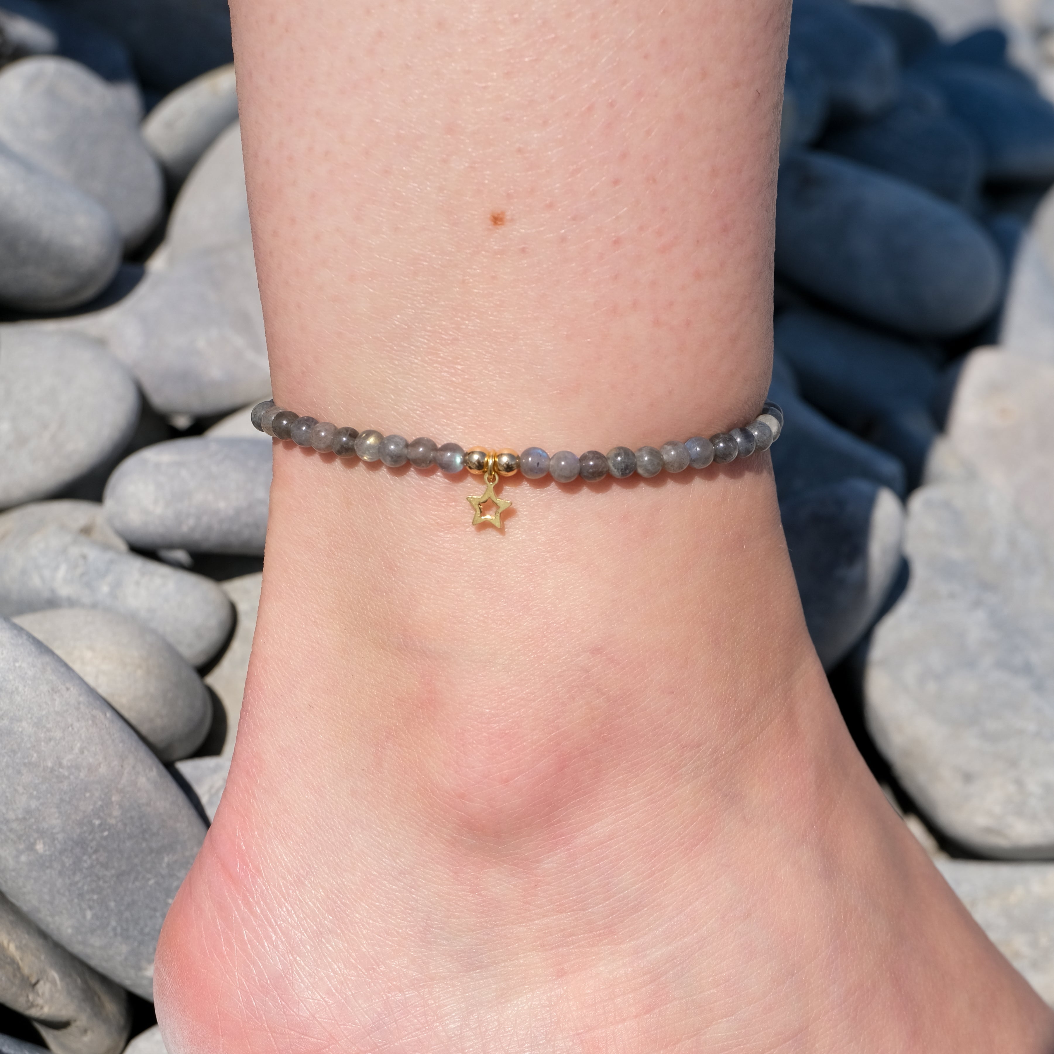 Labradorite crystal anklet with gold star