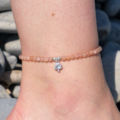 Sunstone crystal anklet with silver lotus flower charm